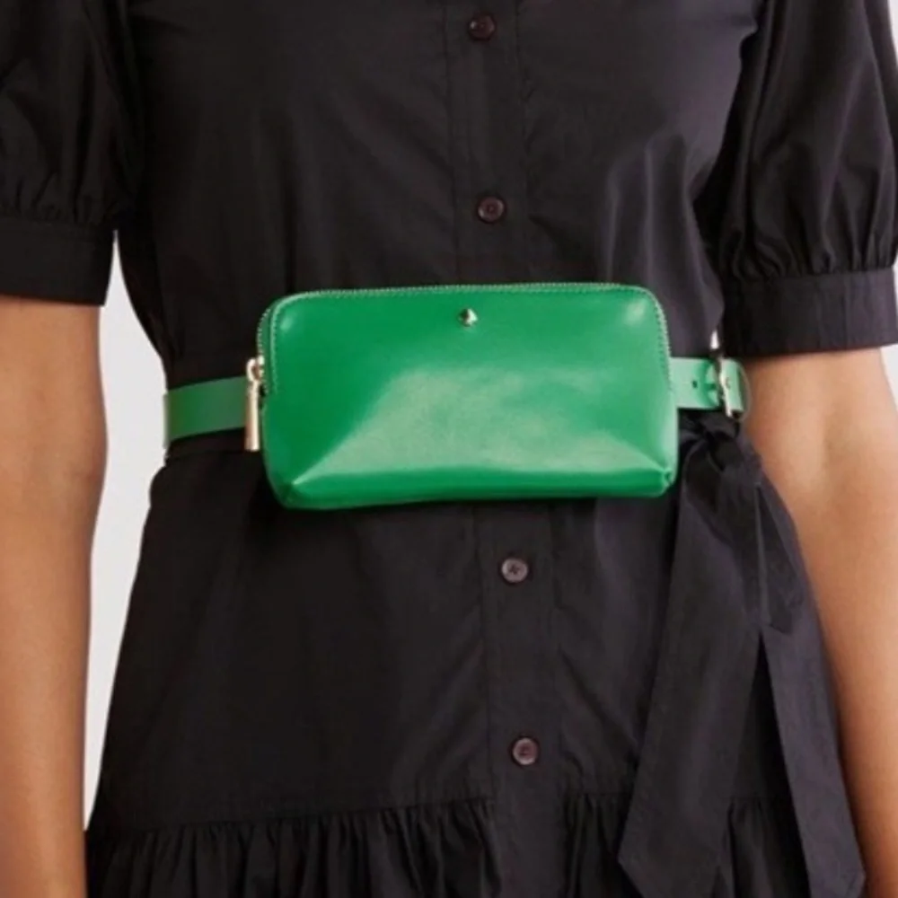 Kate Spade New York Zip Top Leather Belt Bag, Vibrant Green, Size S/M, NWT
